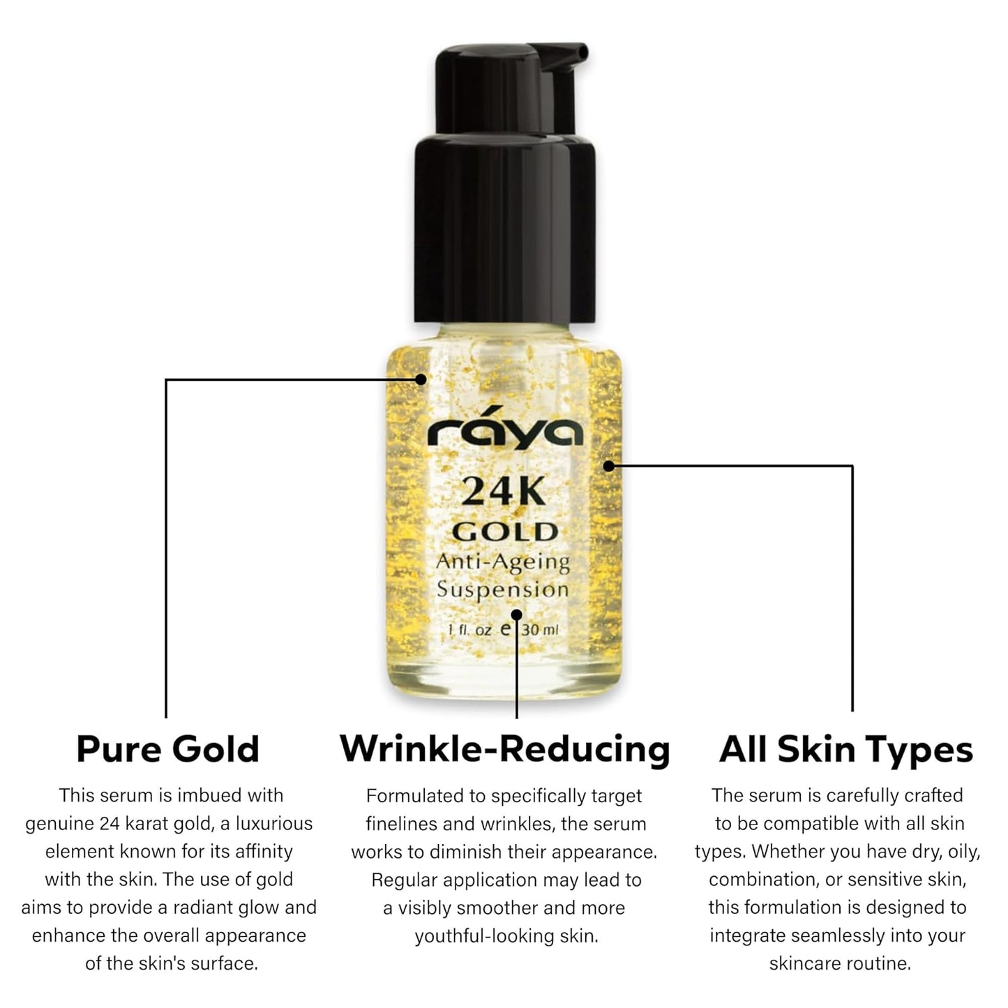 RAYA 24K Gold Anti-Aging Suspension (510) | Anti-Aging Facial Treatment Serum for All Skin Types | Made with Pure 24 Karat Gold | Softens and Helps Reduce Fine Lines and Wrinkles