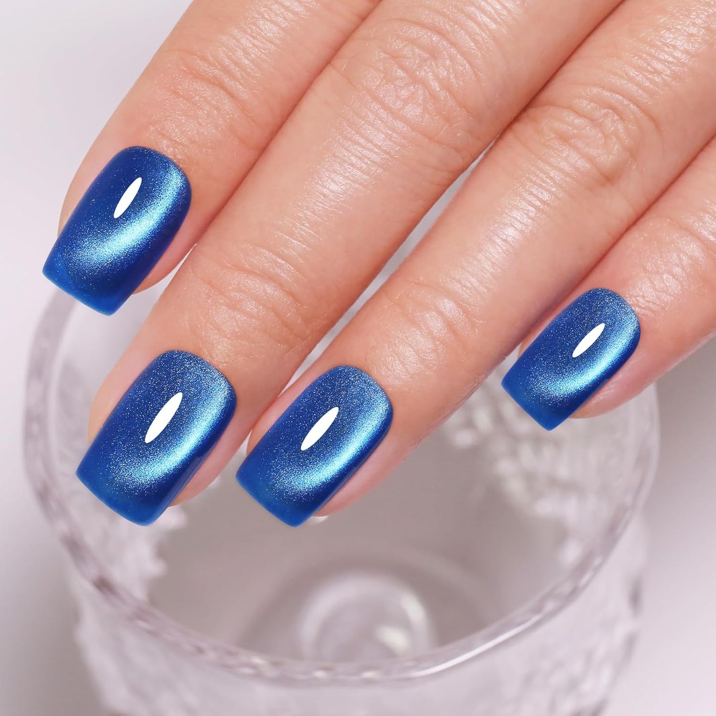 Imtiti Cat Eye Gel Nail Polish, Dark Blue Holographic Magnetic Crystal Nail Gel Polish With Magnet Glittery Galaxy Spring Summer Kit Soak Off UV Led 10ML