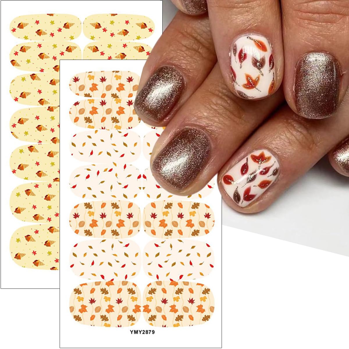 6 Fall Gel Nail Strips Maple Leaf Stickers for Women Nail Art Design