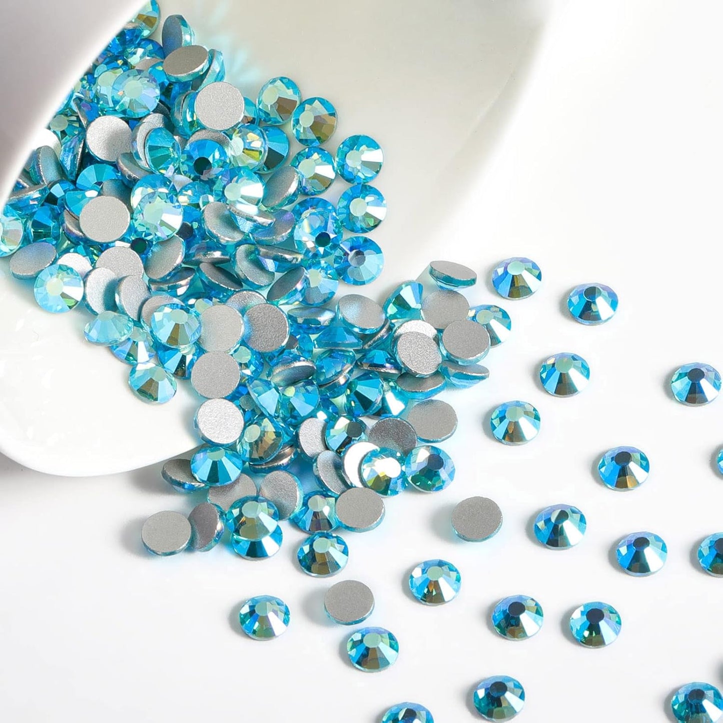 Beadsland 1440 Pieces Flat Back Crystal Rhinestones Round Gems,Aquamarine AB,SS8,2.3-2.5mm