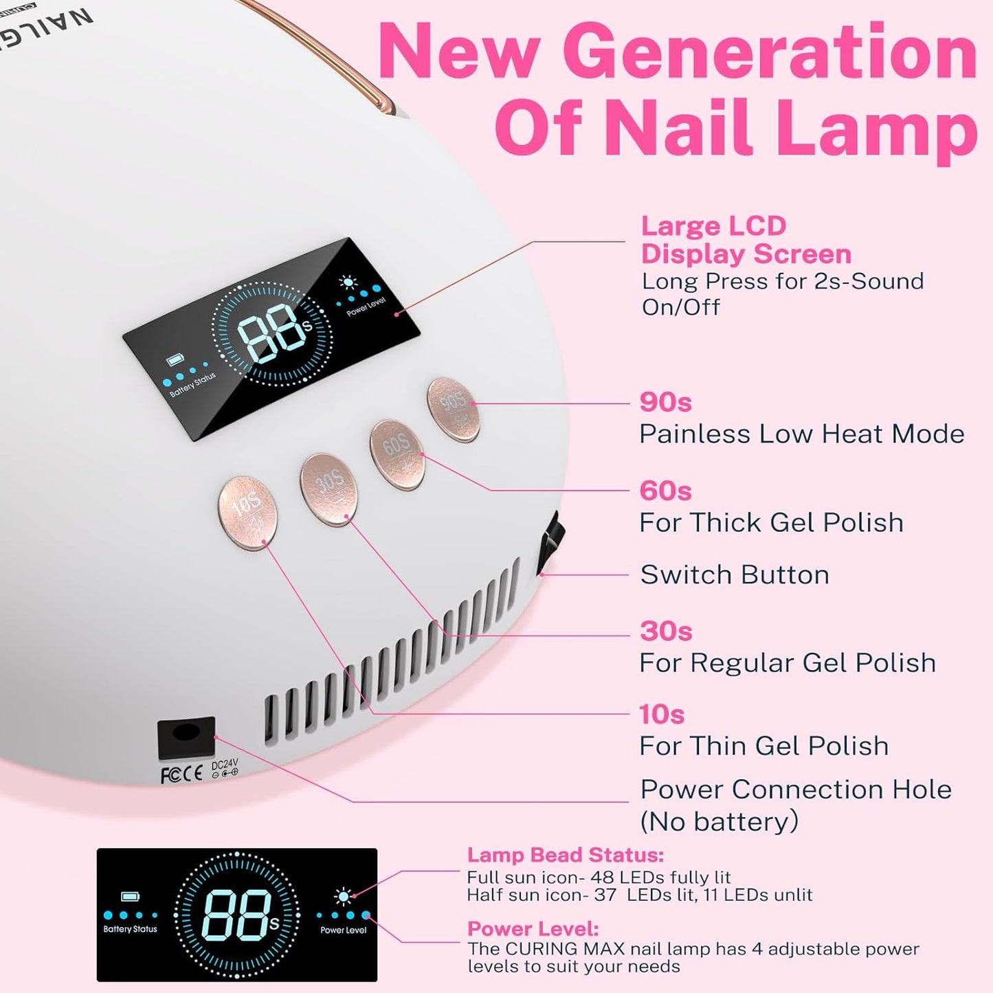 NAILGIRLS 80W UV LED Nail Lamp, Auto-Sensor LCD Display, UV Light for Gel Nails with 4 Timers Flash Cure for Gel Polish, Professional Nail Dryer Fast Curing Lamp Nail Art Tools for Women Girls