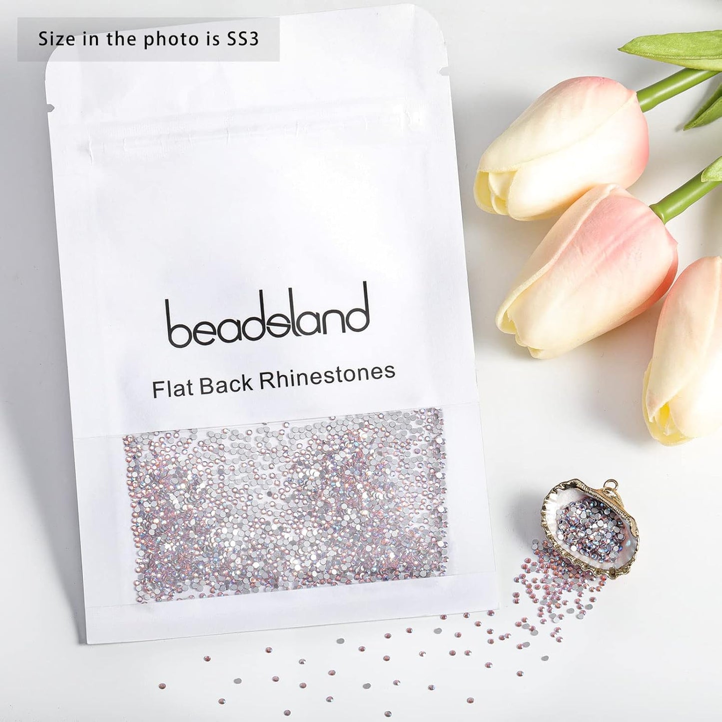 Beadsland 1440 Pieces Flat Back Crystal Rhinestones Round Gems,Light Pink AB,SS3,1.2-1.4mm
