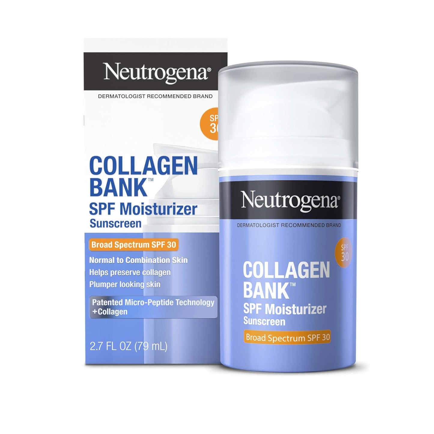 Neutrogena Collagen Bank Face Moisturizer with SPF 30 Sunscreen, Larger Size Anti-Aging Face & Neck Collagen Cream, Micro-Peptide, Support & Defend Skin’s Natural Collagen, 2.7 fl oz