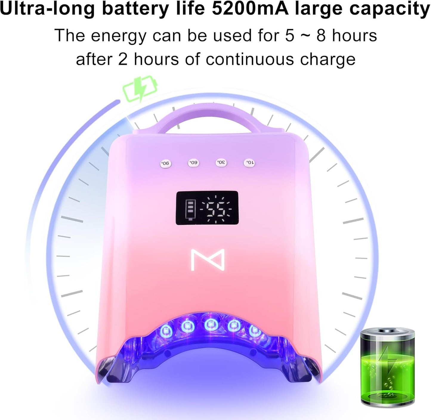 M - NEO Cordless & Rechargeable Nail Curing Lamp 78W with 4 LCD Time Display Timer, Auto Sensor, and Spacious Interior for All Hand Sizes and Nail Lengths (Black)