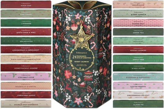 Folkulture Advent Calendar 2025 - Pack of 24 Incense Sticks for Gifts | Pack of 240 - Organic, Non-Toxic, Slow Burning Inscense for Women |