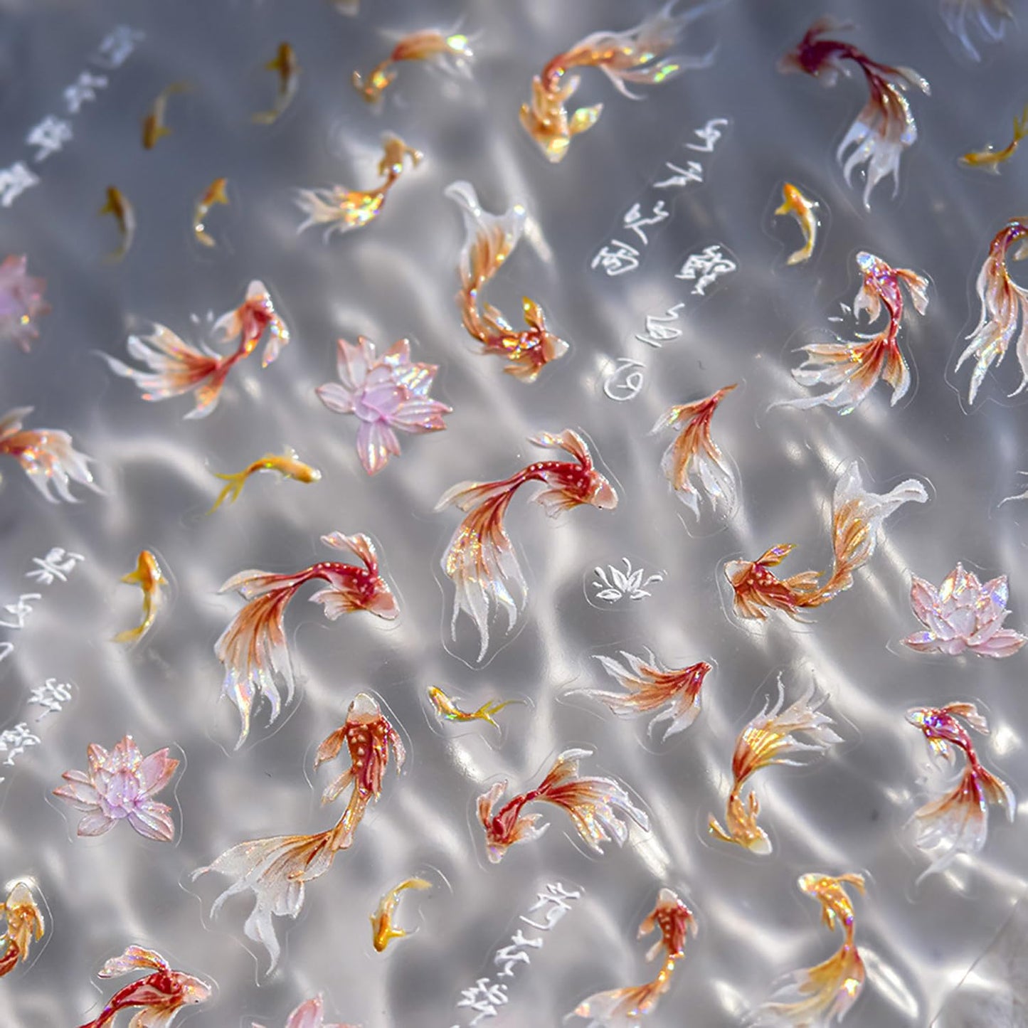 Golden Koi Fish Nail Art Stickers 5D Embossed Self-Adhesive Lotus Nail Decals for Acrylic Nails Lucky Red Koi Fish Designs Nail Sticker Cute Goldfish Nail Decal for Women DIY Art Nails Decor Supplies