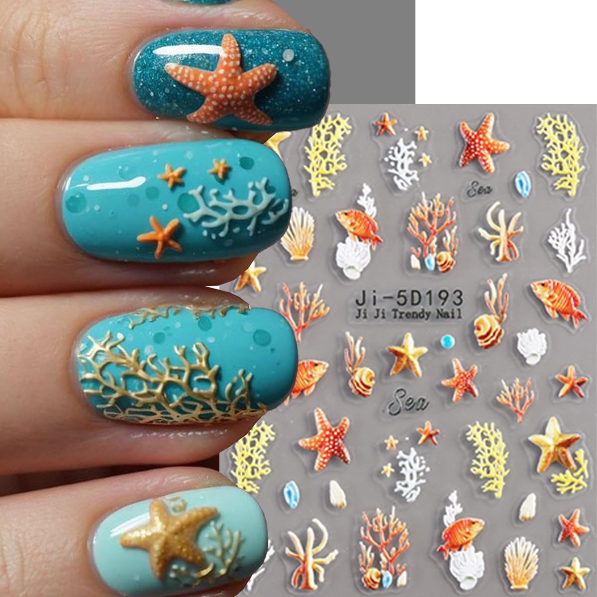 Flower Nail Stickers Summer Nail Decals Shell Nail Stickers for Nails Art Colorful Starfish Sea Turtles Corals Fish Design Ocean Nails Art Sticker for Women Decor Manicure Supplies 3 Sheet