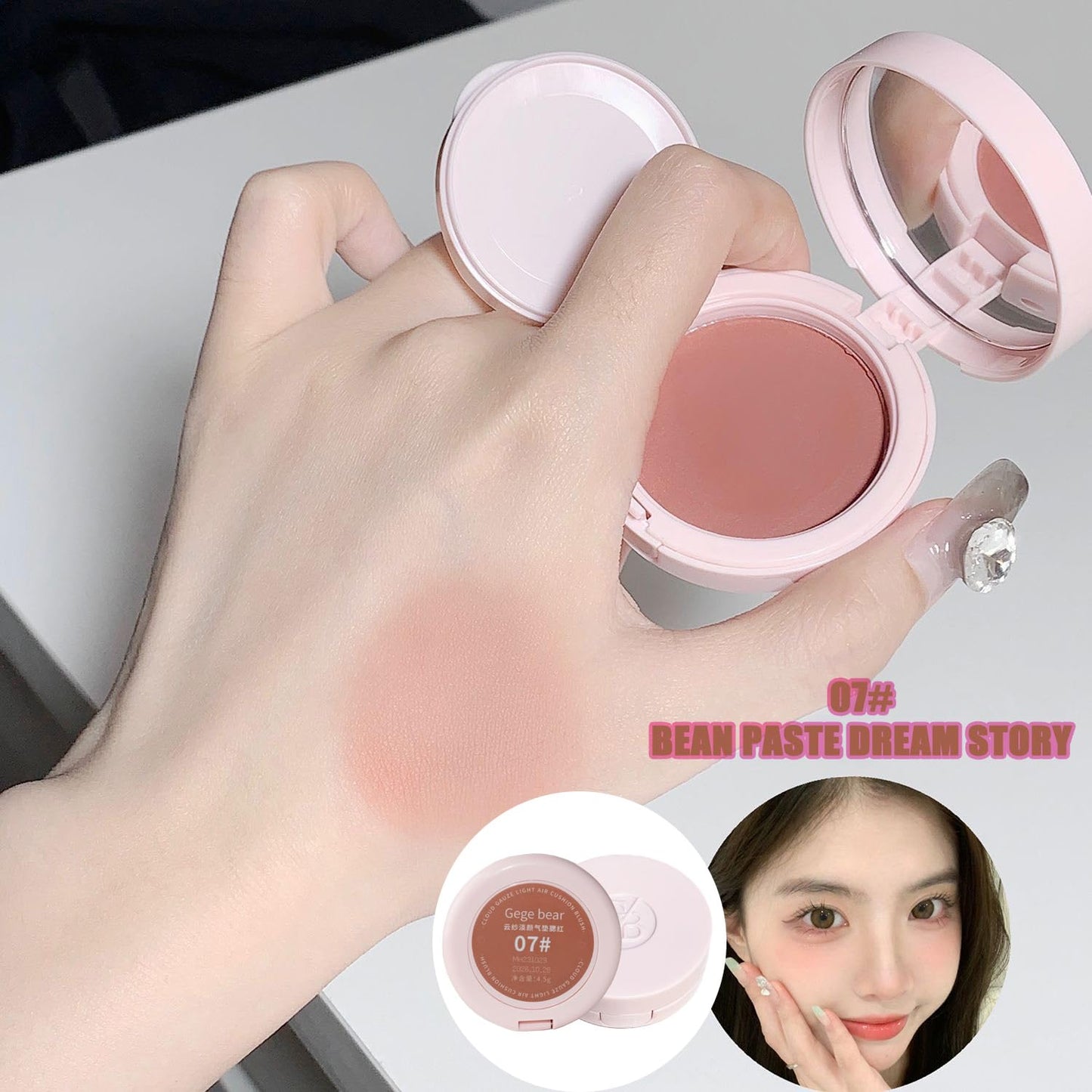 Air Cushion Blush,Wearing Skin Tint Blush Makeup for Cheeks,Smudge Proof, Natural-Looking, Dewy Finish,Easy to Apply and Create a Natural Flush