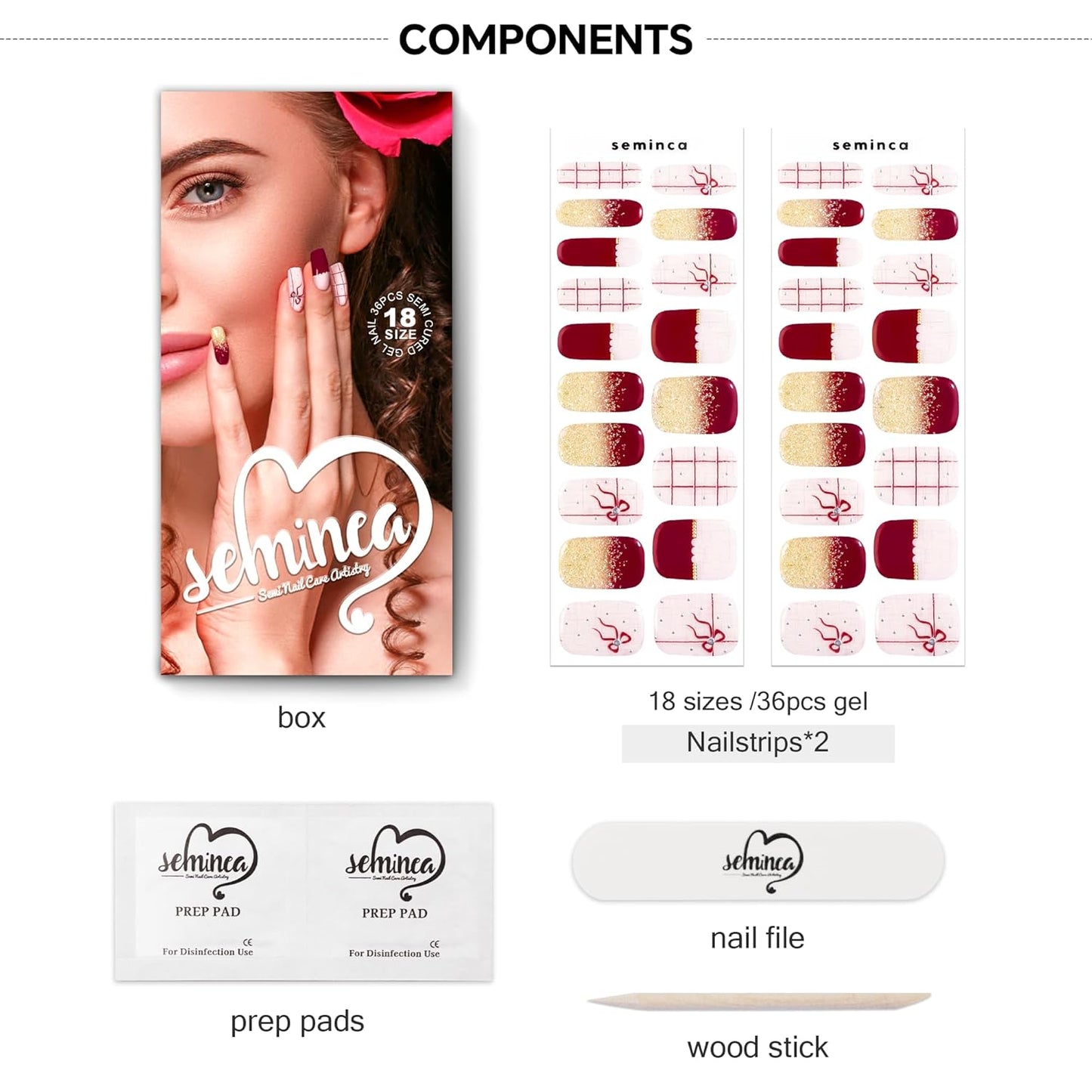 Semi Cured Gel Nail Strips-Salon Quality Semi-Cured Gel Press On Nails Stickers Quick DIY Nail Art Manicure Kits for Women at Home Works with Any UV/LED Lamps(Bow Ballet)