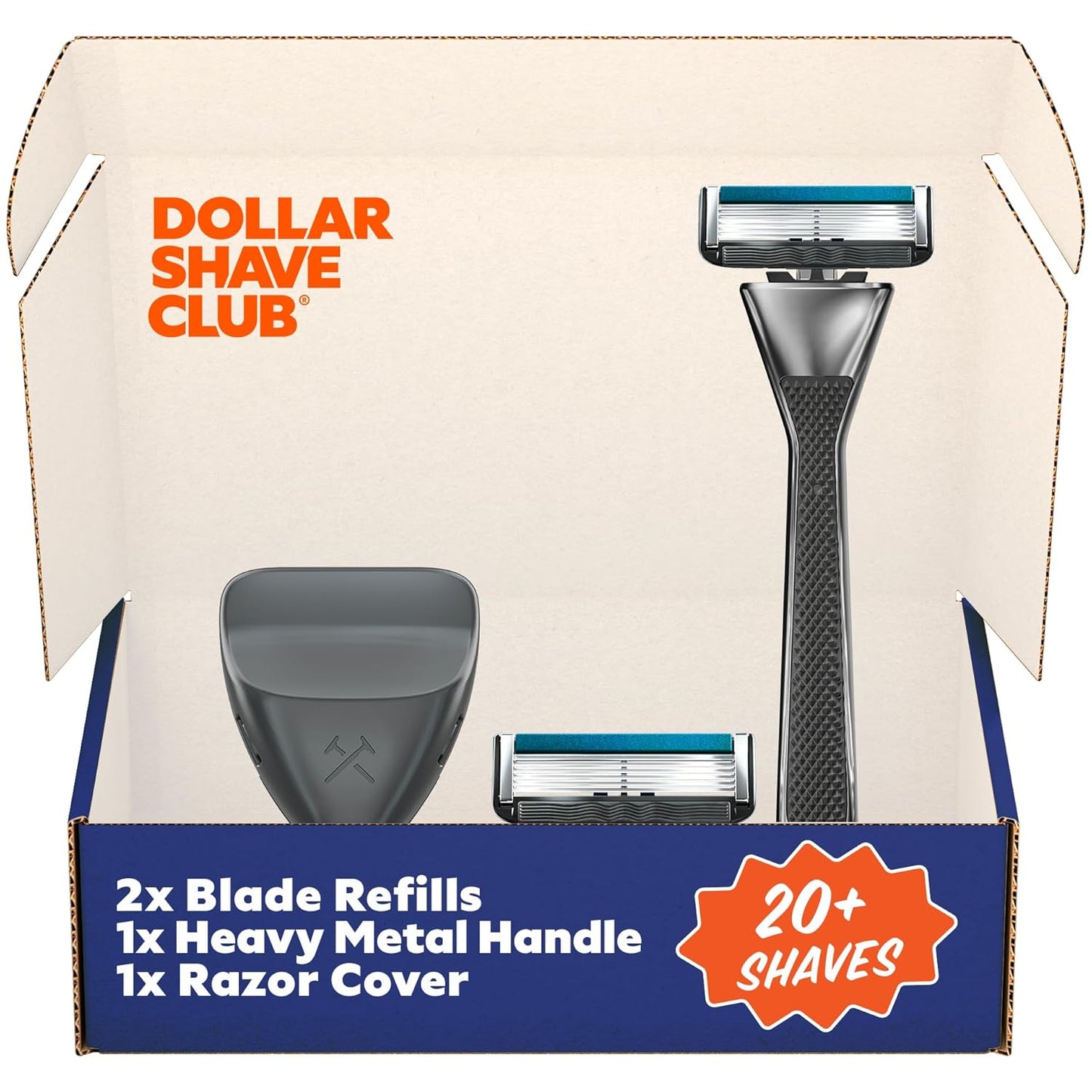 Dollar Shave Club | Heavy Metal Handle Shave Set with Razor Cover | 2 Extra Close Refill Cartridges, 1 Heavy Metal Handle, 1 Razor Cover, Razors for Men