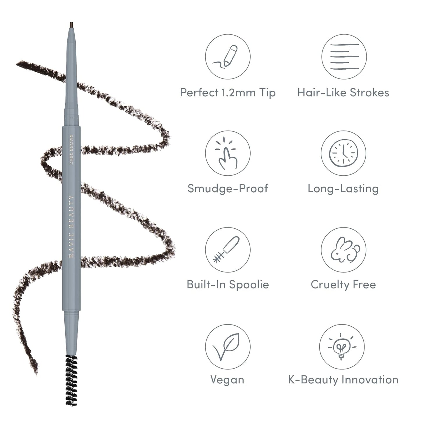 Easy Everyday™ Brow Pencil - Best Eyebrow Pencil for Women, Smudge Proof Hair-Like Strokes, 1.2mm Precision Tip with Spoolie, Vegan (Dark Brown)