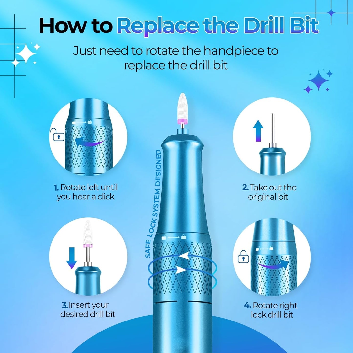 Nail Drill Electric File: 40000RPM Professional E File Kit E File Machine Filer for Shaping, Buffing, Removing Acrylic Gel Nails, Manicure Pedicure Kit with 12Pcs Nail Bits, Home Salon Use