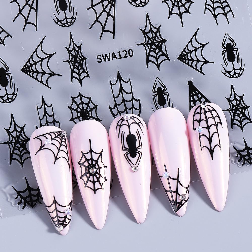 4Pcs Halloween Nail Stickers 3D Spider Web Nail Decals DIY Self Adhesive Cobweb Nail Design Halloween Nail Decoration Supplies Holiday Manicure Accessories for Women Girls