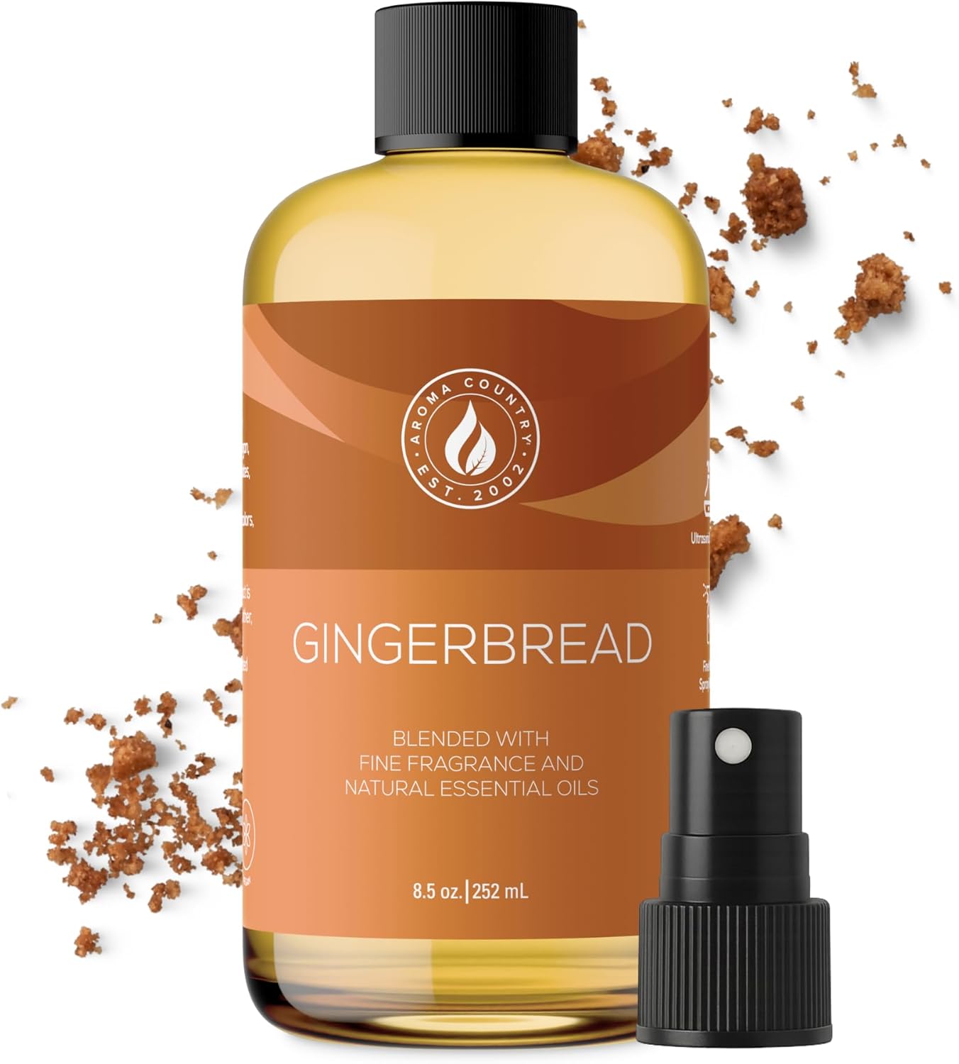 Aroma Country Gingerbread Diffuser Oil - Luxury Essential Oils for Diffuser Refill & Air Freshener Room Spray - Long-Lasting & Natural Home Fragrance, Gingerbread Scented Oil (8.5 Fl. oz)