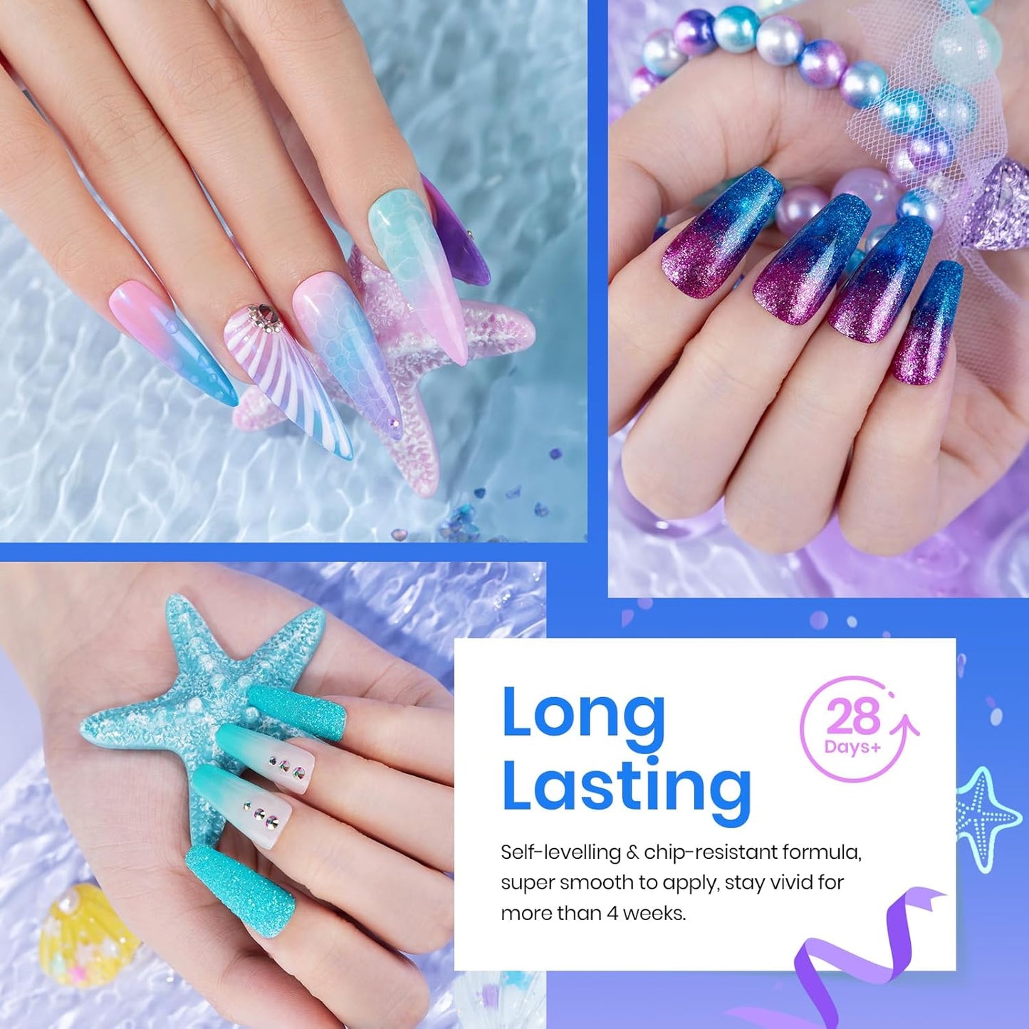 Beetles Purple Gel Nail Polish Set, 20 Colors Blue Green Pink Purple Shimmer Glitter Mermaid Gel Polish Kit with Base Top Coat Soak off Uv Nail Art Halloween Gifts for Women