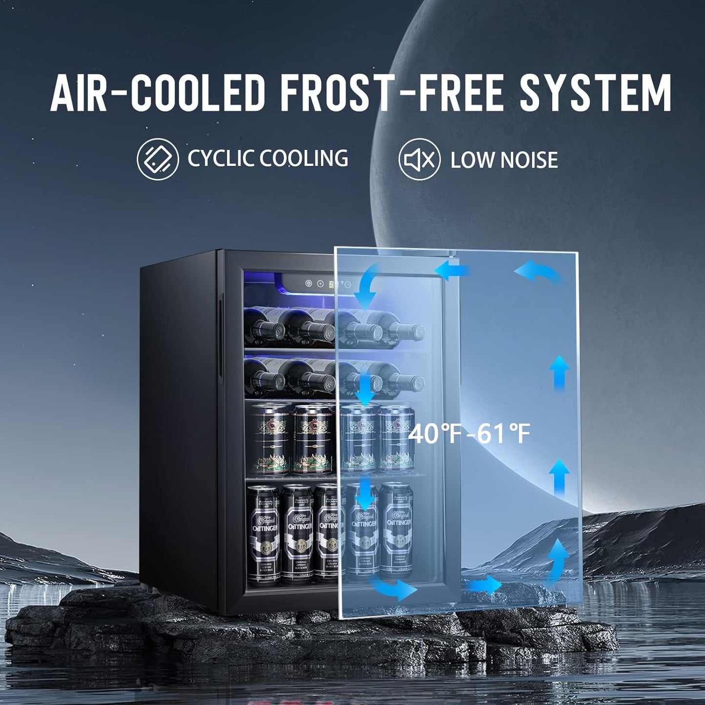 Antarctic Star 2.6cu.ft Wine Cooler/Cabinet Beverage Refrigerator, Small Mini Wine Cellar Fridge, Beer Soda Clear Front Glass Door, Quiet Operation, Adjust Temperature, Freestanding, Black