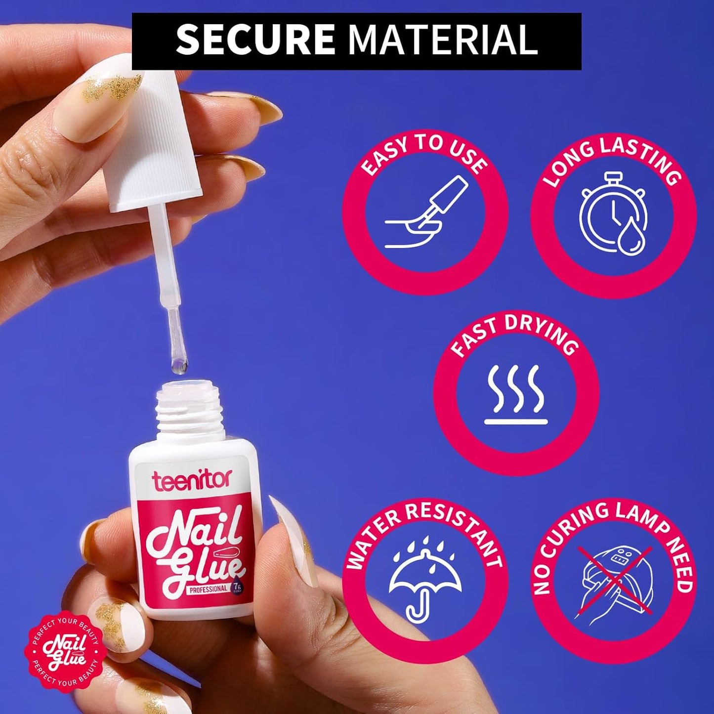 Teenitor Strong Nail Glue, 42ml Professional for Press Ons, Brush-On for Acrylic Nails, Bond With File, Long Lasting, 10 Pcs