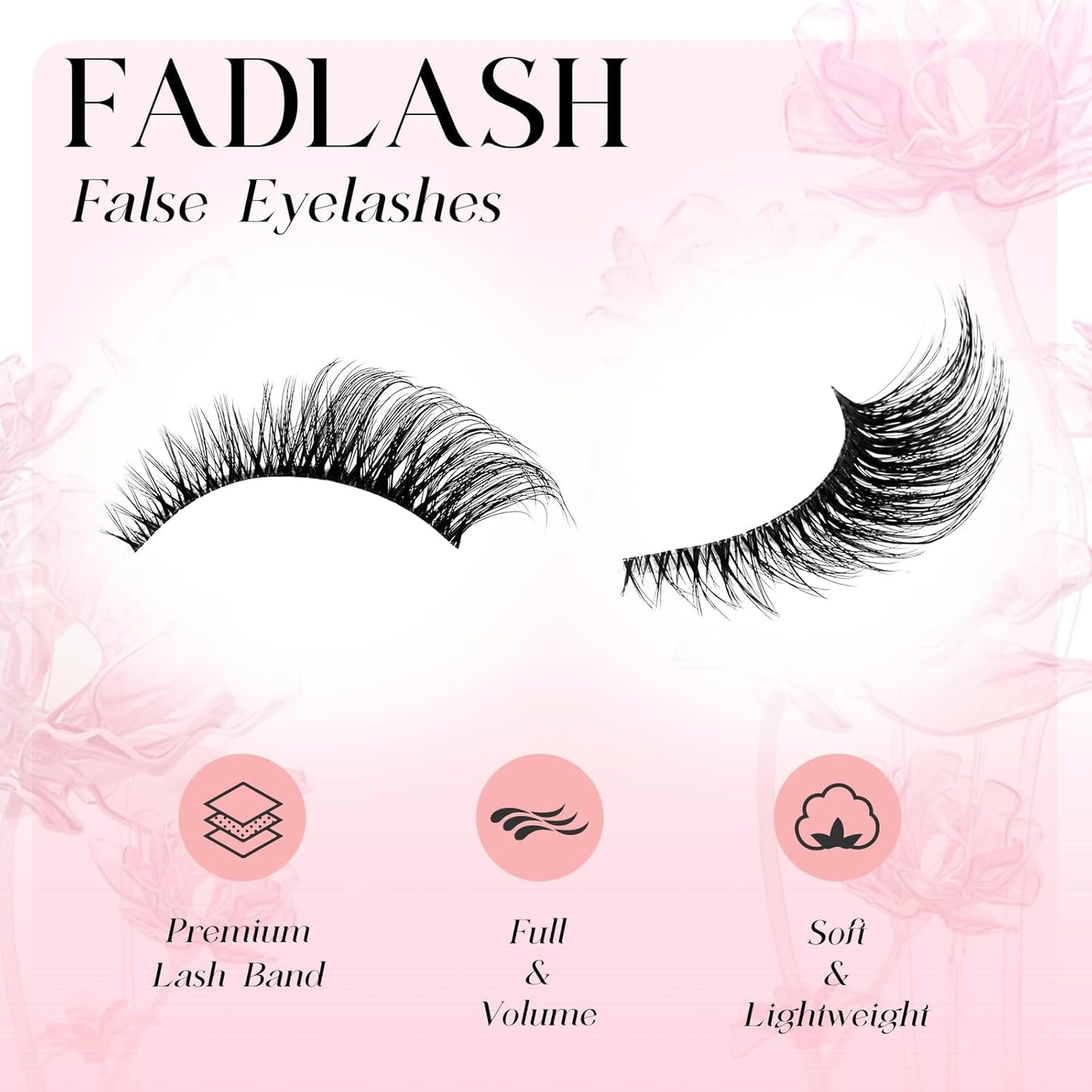 FADLASH False Eyelashes Natural Look Cat Eye Lashes Wear Comfortable Black Fake Lashes with Thin Band, Pack 10 Pairs, BY003