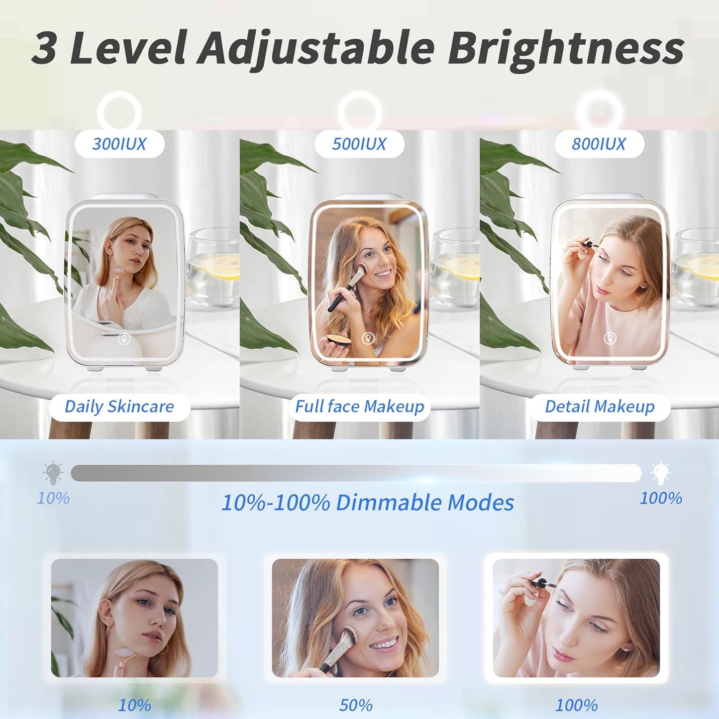 YASHE Skincare Fridge Mini Fridge for Bedroom with Dimmable LED Mirror, 4Liter/6 Cans Cooler and Warmer for Makeup, Cosmetic, Beauty, Portable Refrigerator for Bedroom, Vanity, Office and Car- White