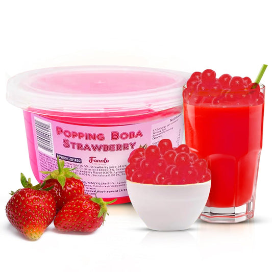 Fanale Strawberry Popping Boba Pearls, Vegan, Non GMO, Gluten Free, Fat Free, Perfect for Bubble Tea, Smoothies, Ice Cream, Desserts, and Beverages 1lb x 12.