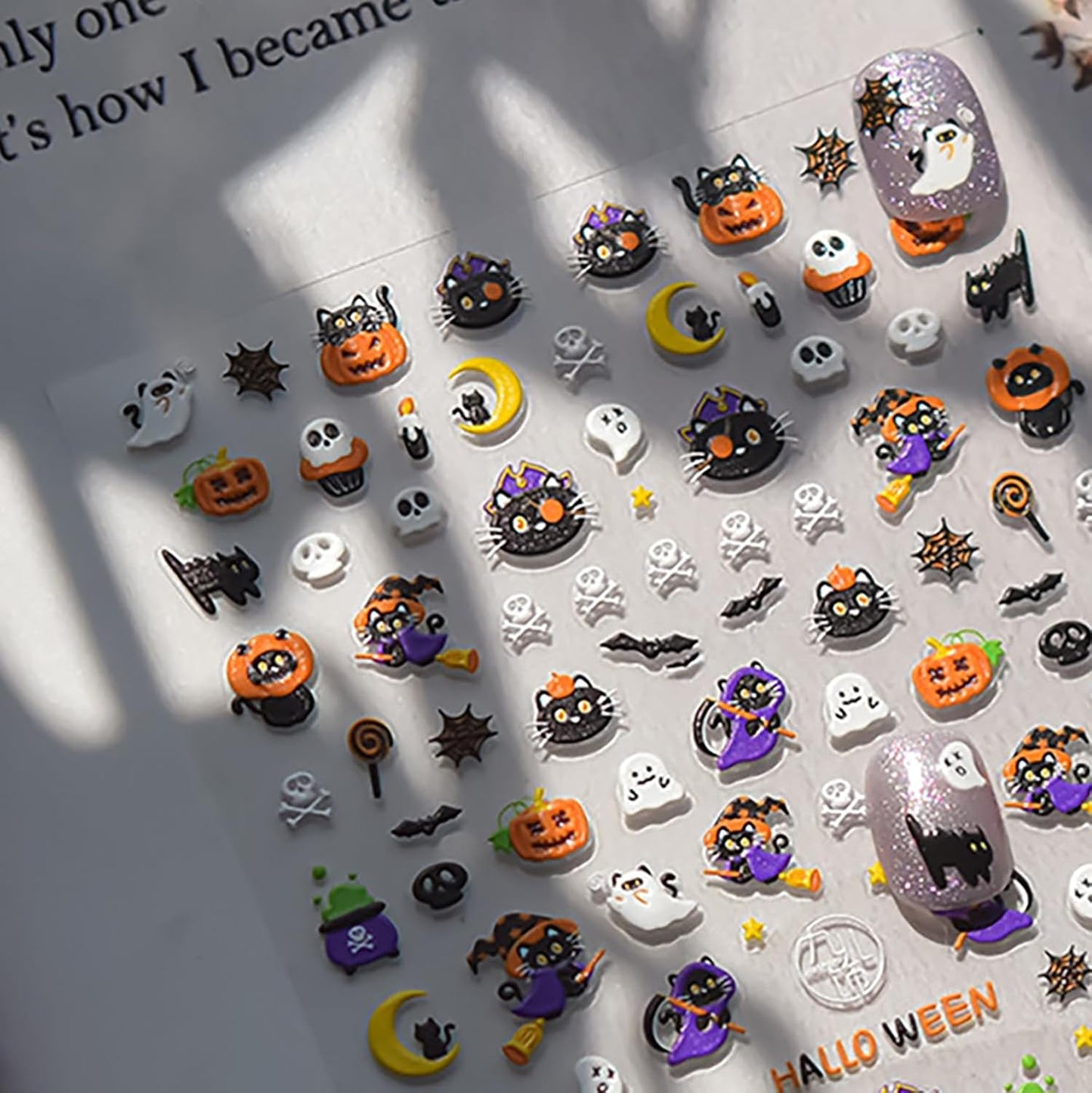 5D Embossed Halloween Nail Stickers Ghost Nail Decals for Acrylic Nails Designs Cute Bat Cat Pumpkin Nails Art Stickers Self Adhesive Halloween Nail Art Supplies for Women Nail Manicure