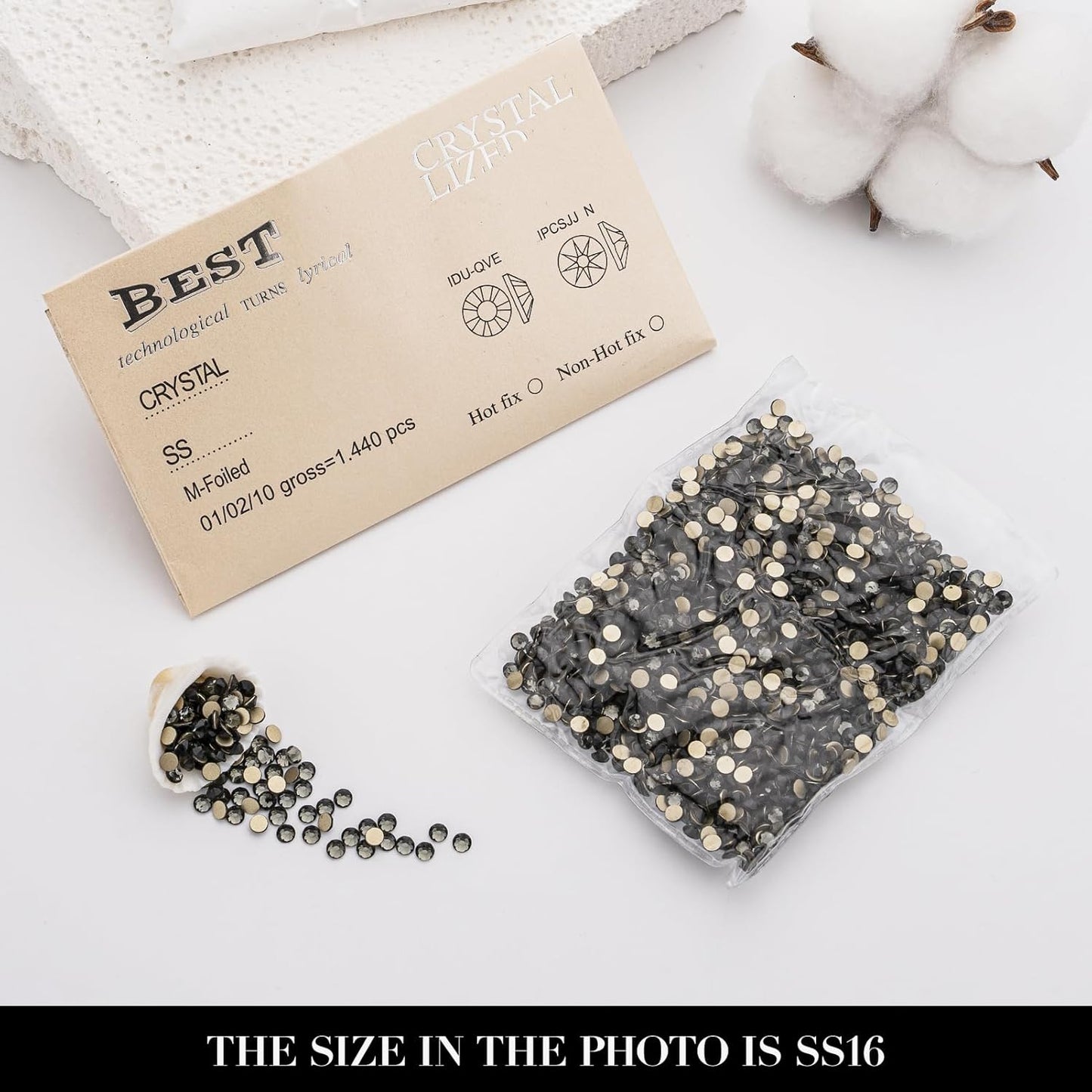 Novani Gray Rhinestones 1440pcs Flat Back Round Rhinestone Style 2088 Sparkly Crystal Gemstones for Nail Art and Crafting SS16,3.8-4.0mm