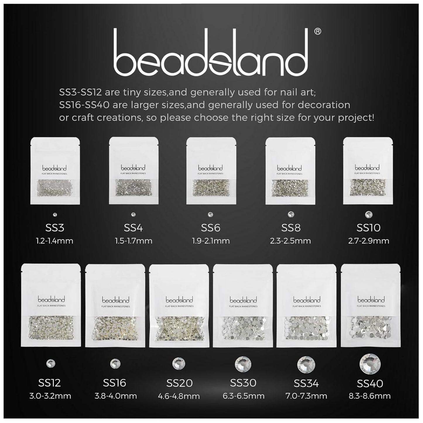 Beadsland 144pcs Flat Back Crystal Rhinestones Round Gems for Nail Art and Craft Glue Fix, Light Pink, SS40, 8.4-8.7mm