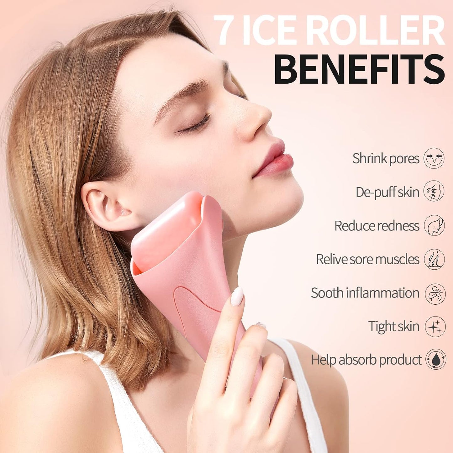 Teenitor Pink Ice Roller for Face, Ice Face Roller, Eye Roller for Puffy Eyes, Facial Roller Spa Self Care Tools for Women