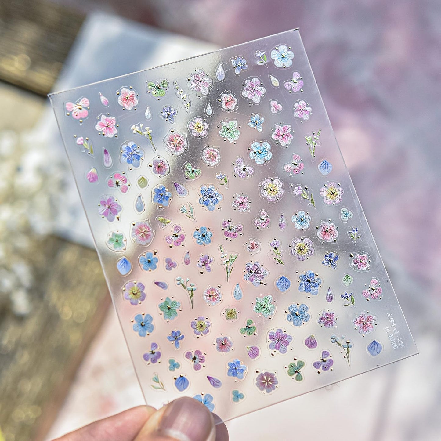 Dried Flower Nail Art Stickers Colorful Flowers Nail Decals for Acrylic Nails 3D Self Adhesive Glitter Designs Nail Sticker Cute Floral Nail Decal Spring Summer Manicure Supplies for Women DIY Decor