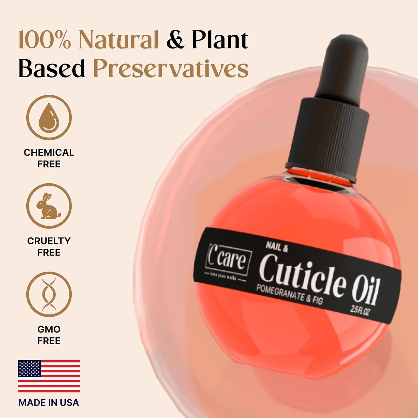 C CARE Pomegranate and Fig Cuticle Oil For Nails - Repairs Cuticles Overnight - Moisturizes and Strengthens Nails and Cuticles - Dropper & Brush included - 2.5oz