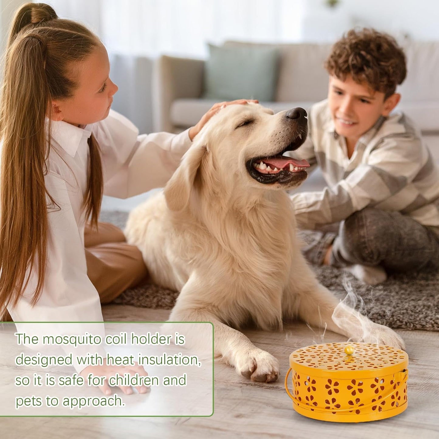 Portable Iron Mosquito Coil Holder with Handle Round Heat-Resistant Incense Holder (2 Pack Yellow)