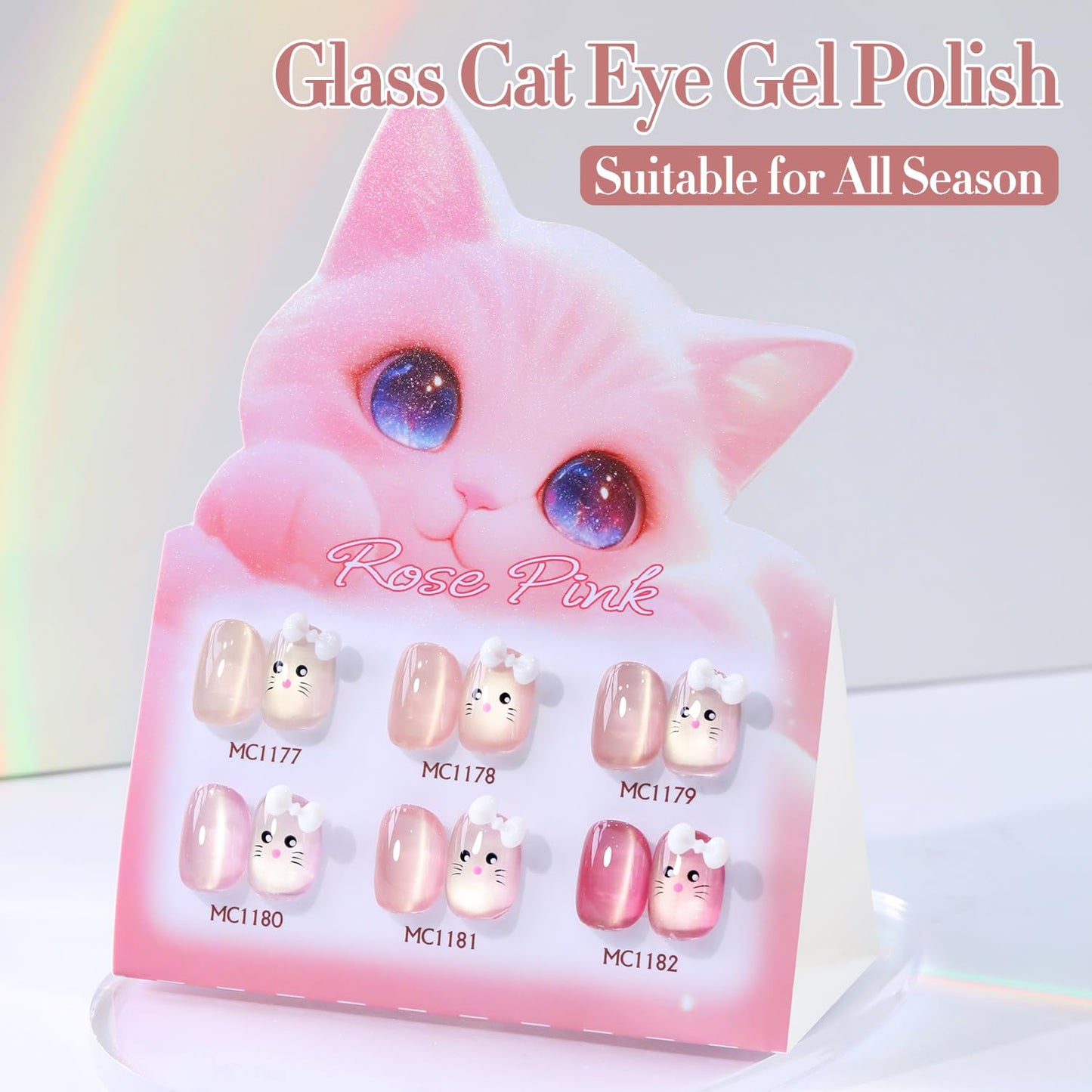 Double Rhythm 0.5 Oz Cat Eye Gel Polish with Magnet Same Color Same Bottle Holographic Glitter Shimmer Translucent Color Salon 15 ML Magnetic Nail Art (Nude Pink-MC1178)