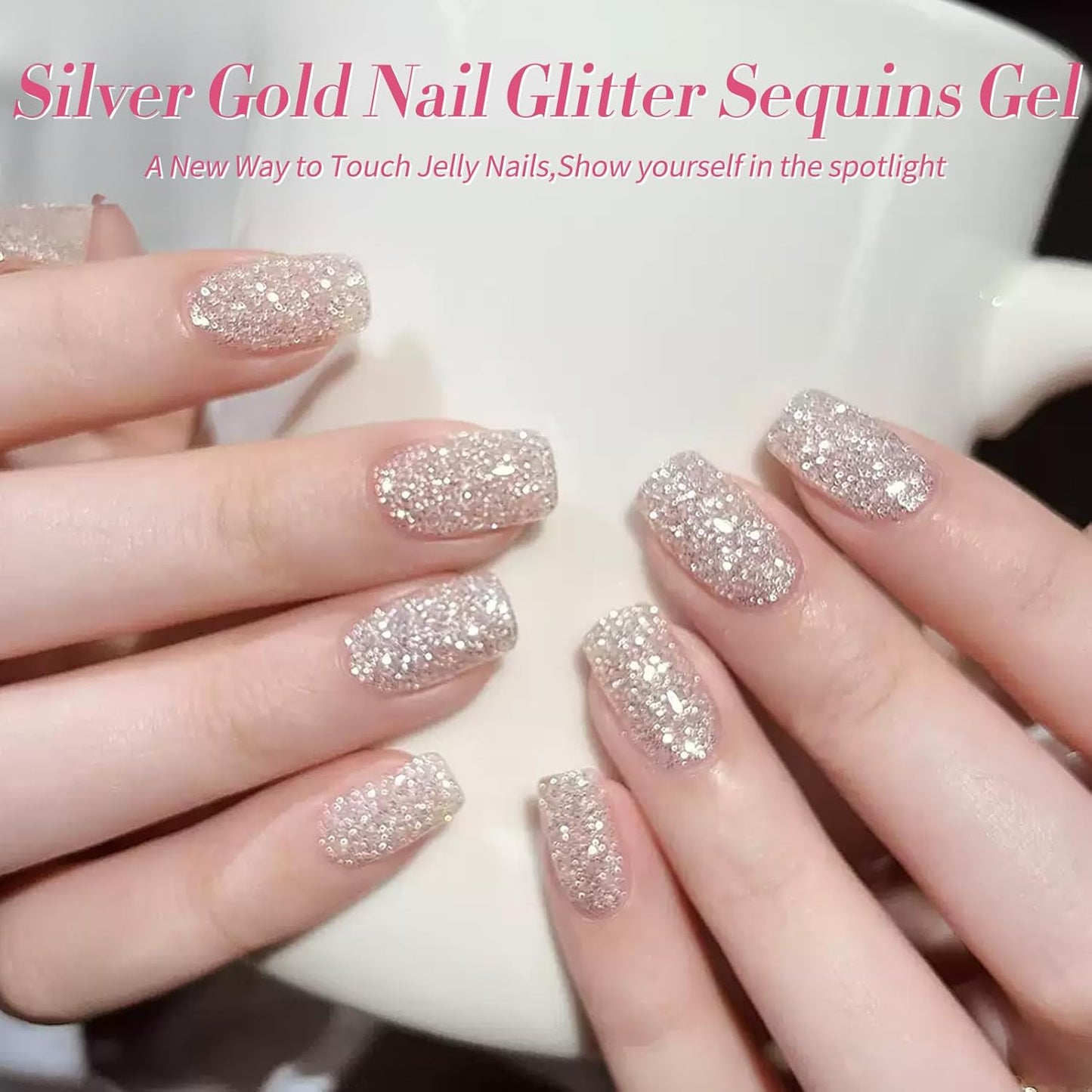 Born Pretty Glitter Gel Nail Polish Super Sparkly Shine Glitter Sequins Gel Polish Gold Silver Champagne Gold Gel Polish Kit DIY at Home Valentine's Day Gift Collection 6PCS