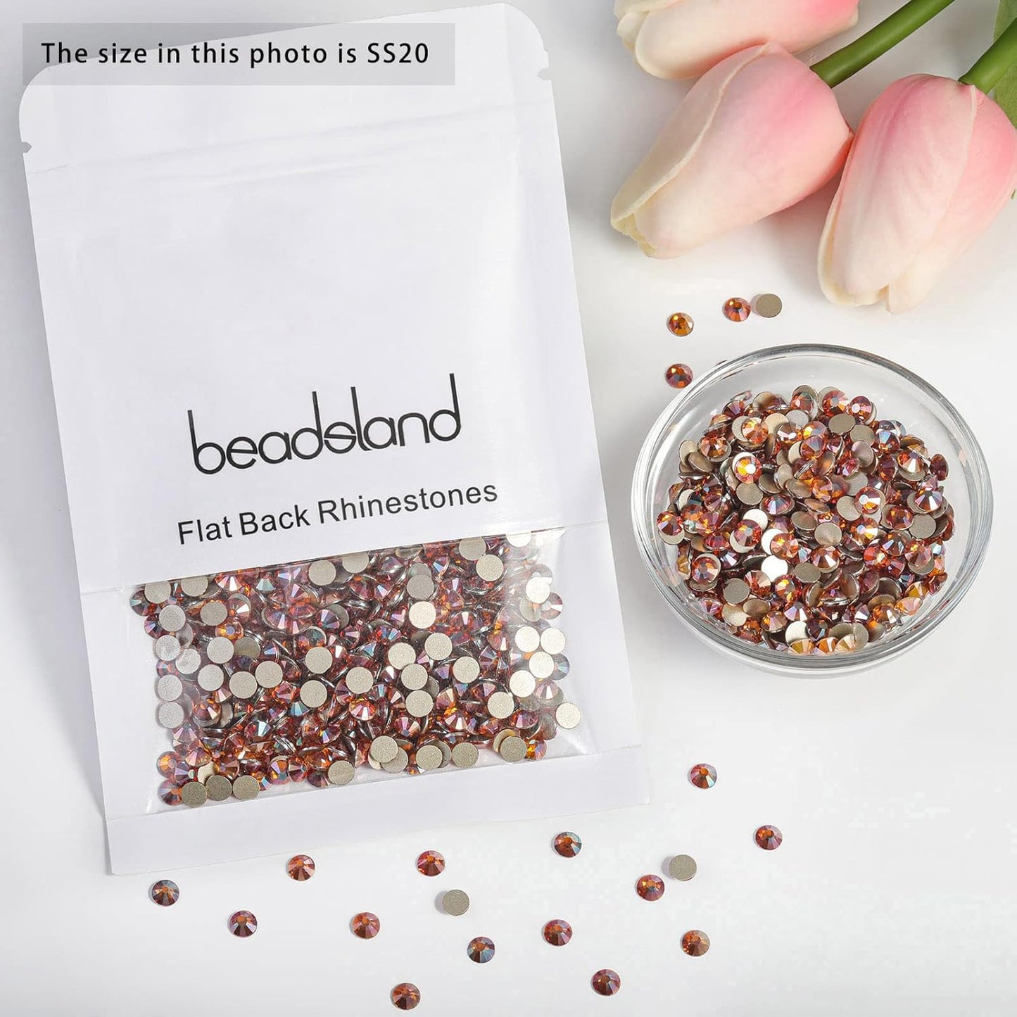 Beadsland 1440 Pieces Flat Back Crystal Rhinestones Round Gems,Amber,SS20,4.6-4.8mm