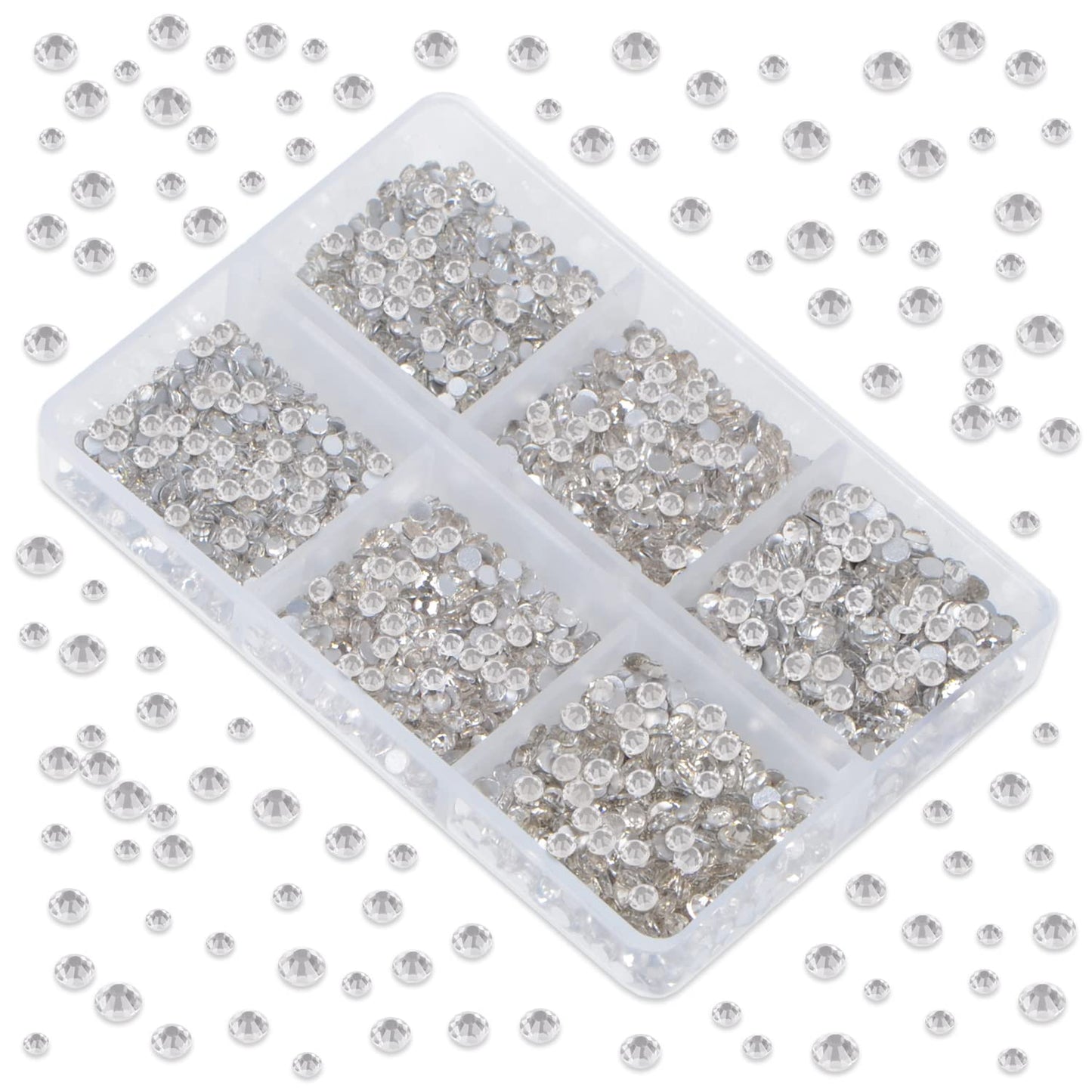 LPBeads 6000 Pieces Clear Non Hotfix Rhinestones 6 Sizes Round Crystal Glass Flat Back Rhinestones with Tweezers and Picking Pen for Nail Art Crafts Clothes Bags DIY