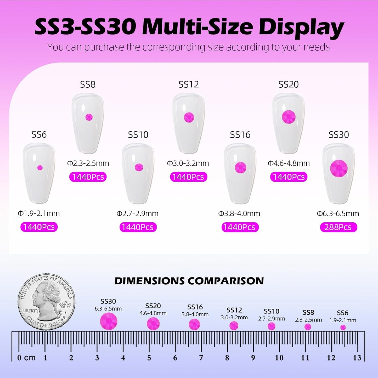 Neon Purple Flatback Rhinestones, Glass Rhinestones for Nail Art and Craft, Glue Fix, Loose Crystal Gemstones(Neon Purple, SS6, 1440pcs, 1.9-2.0mm)