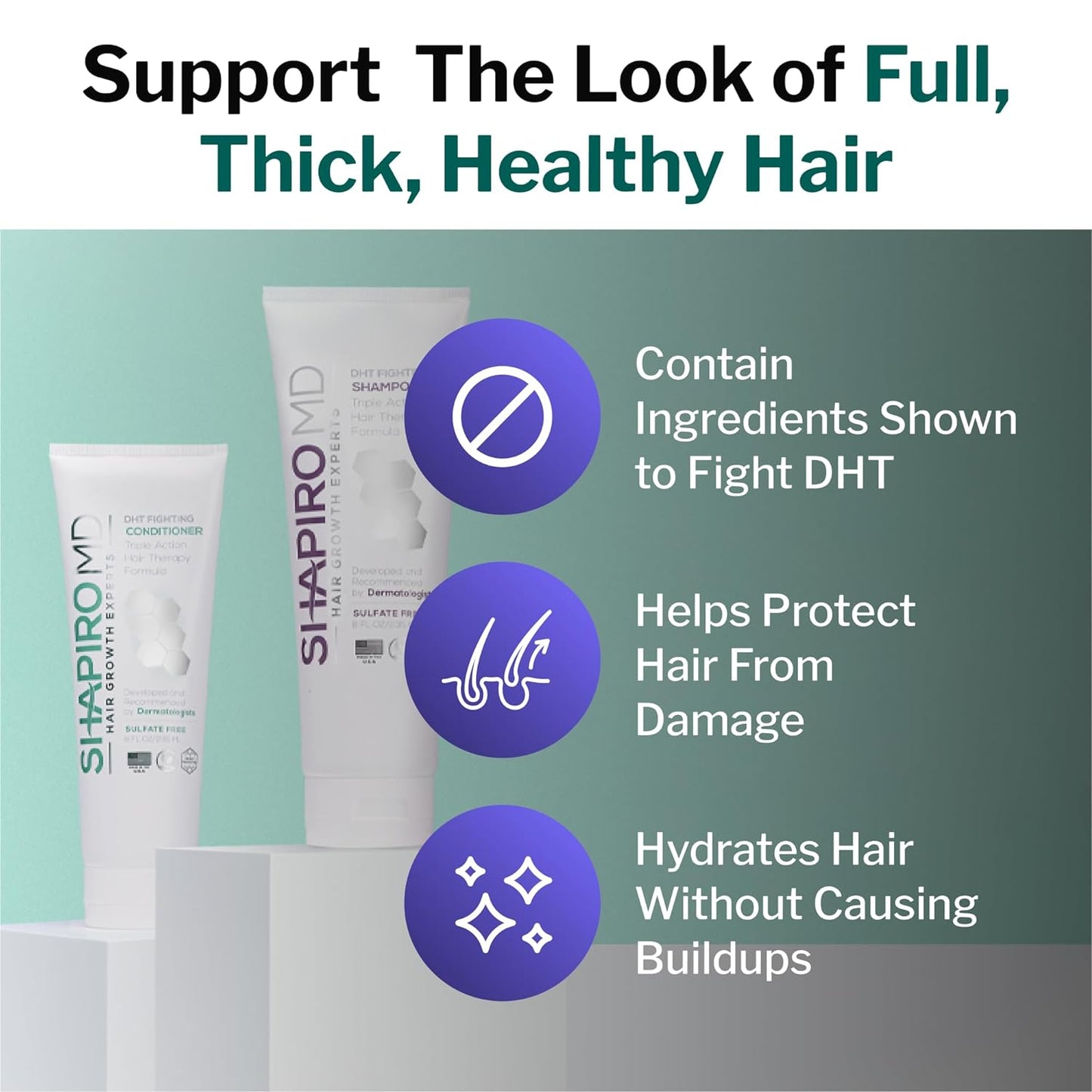 Shapiro MD Hair Growth Experts Hair Loss Shampoo and Conditioner, DHT Fighting Vegan Formula for Thinning Hair Developed by Dermatologists, Experience Healthier, Fuller & Thicker Looking Hair