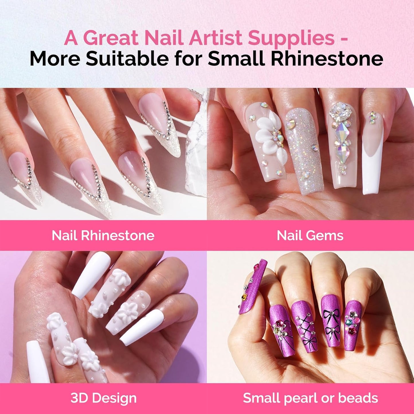 MelodySusie Nail Rhinestone Glue Set, 3D Gel Nail Art Design Strong Adhesive Nail Gem Glue for Nail Charms Gems Jewelry Decoration DIY Manicured at Home Cured Need Beauty Gifts for Women