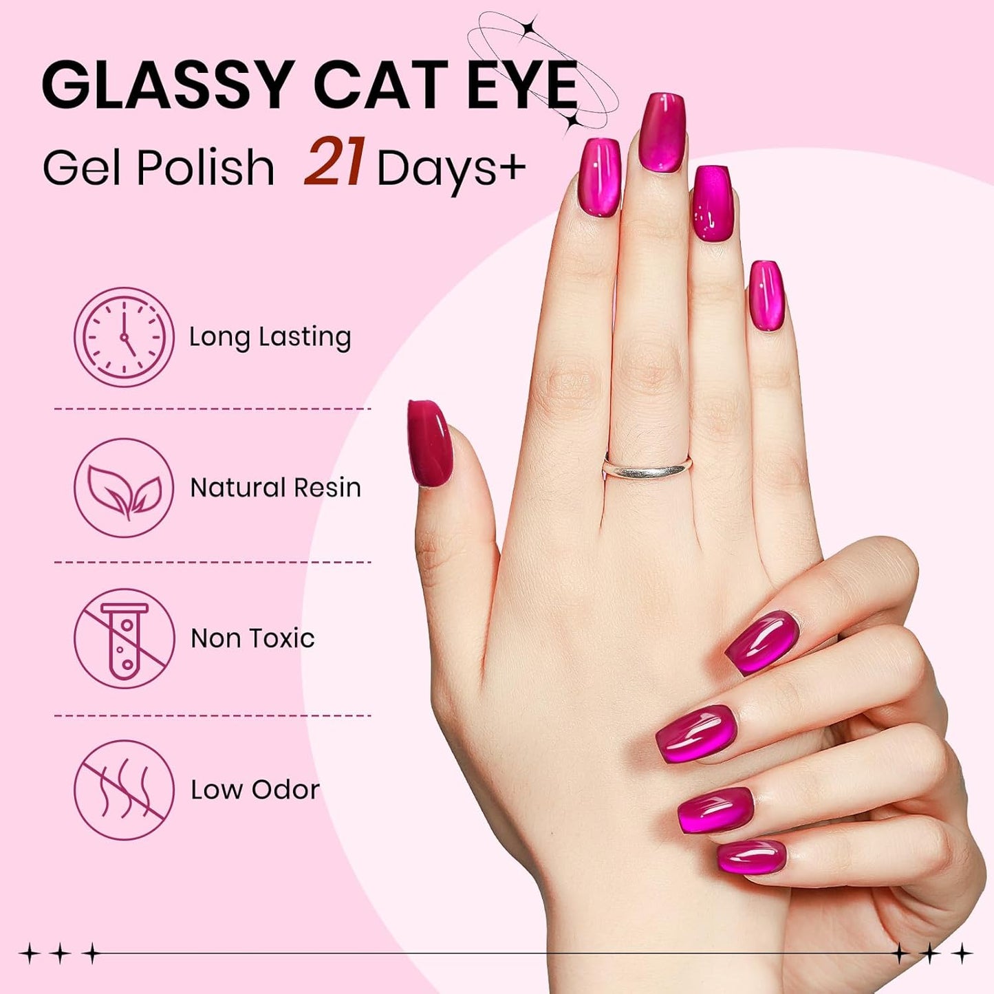 Hot Pink Cat Eye Gel Polish, 15ML Glass Moonlight Cateye Gel Nail Polish Jelly Shimmer Glitter Effect Soak Off Salon DIY at Home