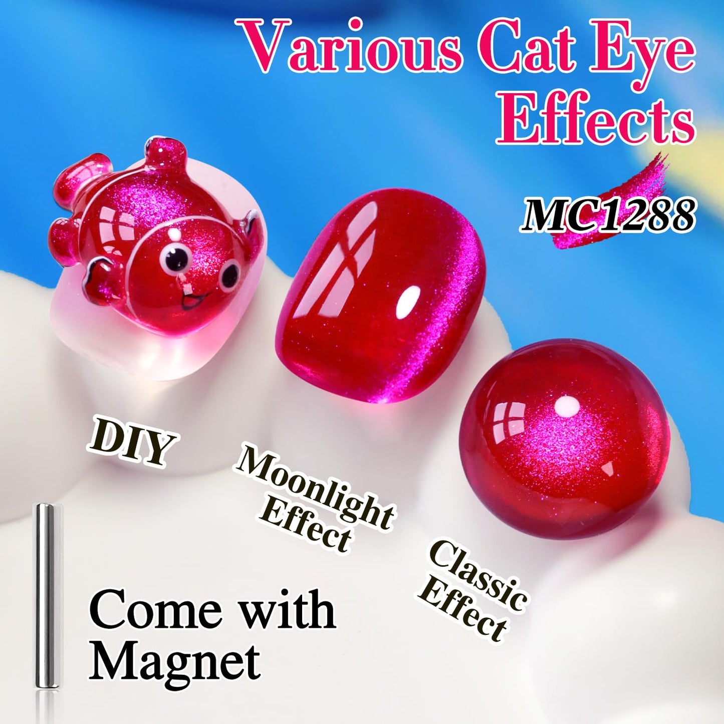 Double Rhythm 0.5 OZ Cat Eye Gel Polish with Magnet 15ML Holographic Glitter Shimmer Translucent Jelly Color Magnetic Gel Polish Salon DIY at Home (Pitaya Purple-MC1288)