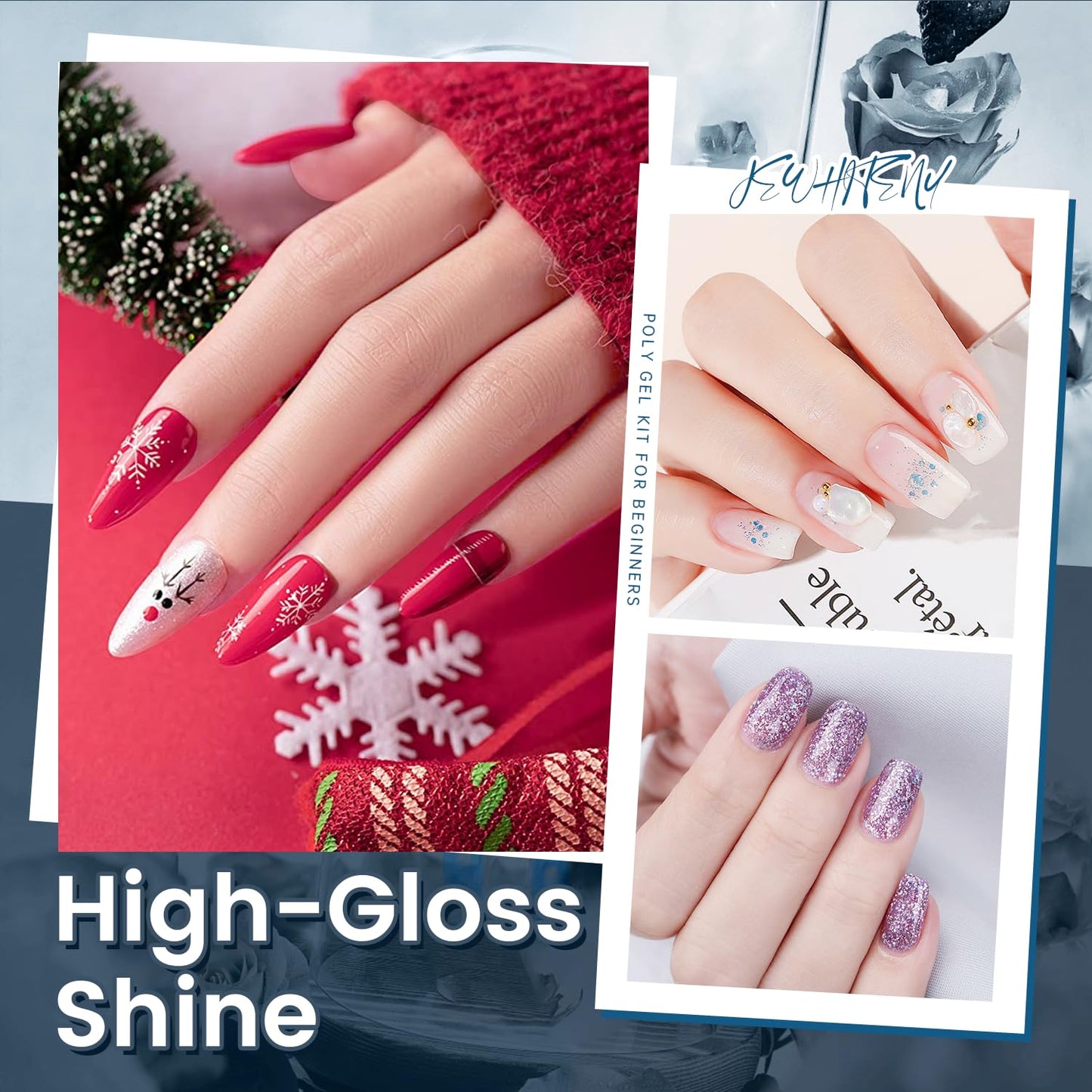 JEWHITENY 14 Colors Poly Nail Gel Kit - All-in-one Kit with Nail Lamp, Builder Gel, Matte & Glossy Top Coat