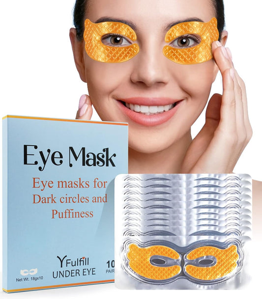 Collagen Under Eye Patches for Dark Circles and Puffiness Gold Color, Collagen Eye Masks Skincare for Puffy Eyes Gold Color