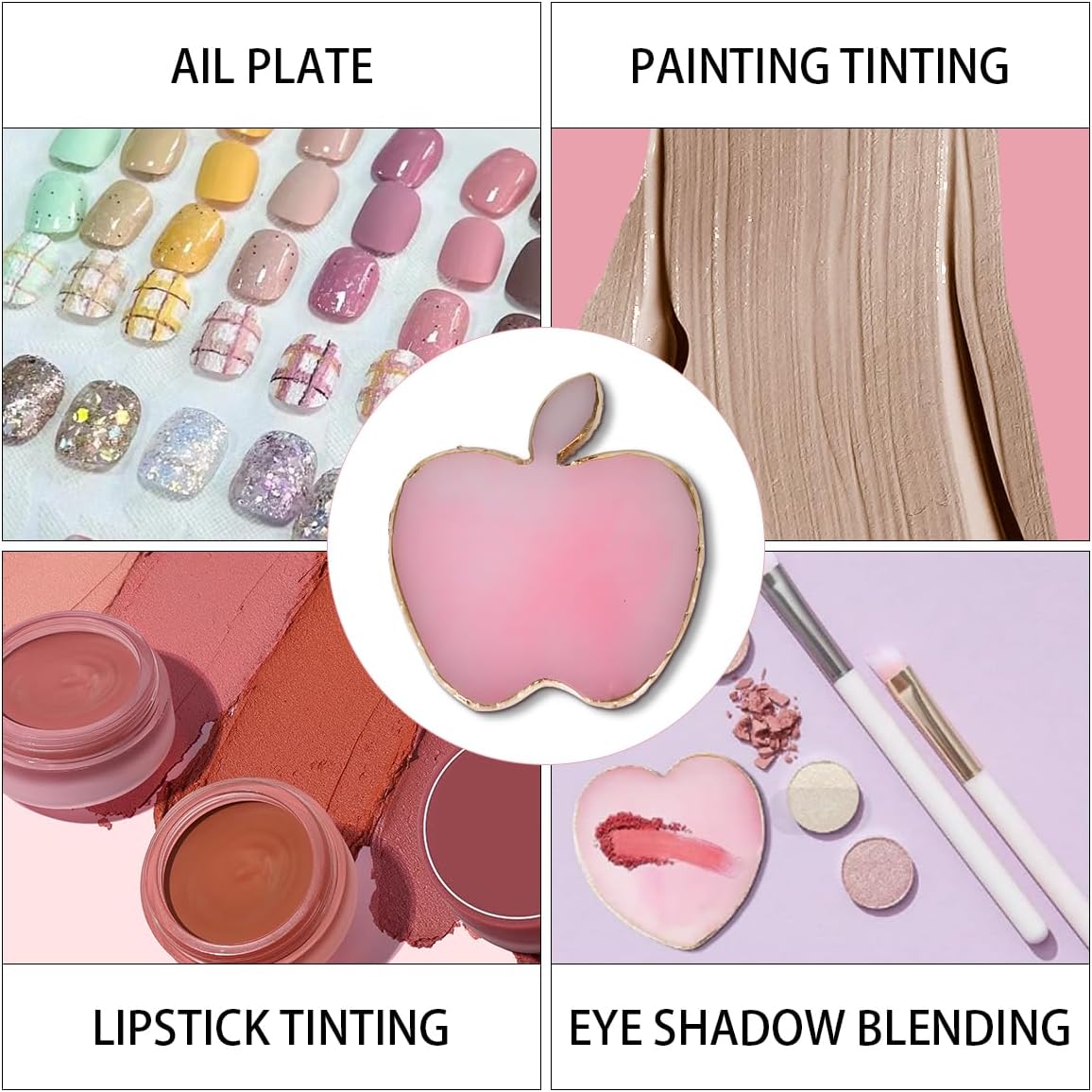 Nail Polish Palette, 2Pcs Resin Nail Art Palette, Nail Painting Mixed Color Palettes, Gold Edge Makeup Mixing Tray, Nail Supplies For Nail Techs, Nail Art Display Board(Apples)