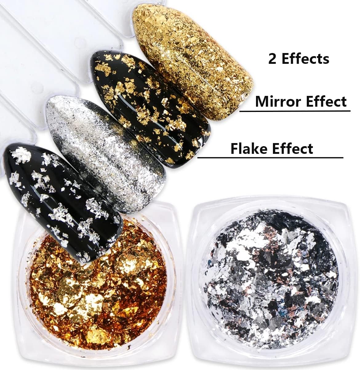 Holographic Nail Foil Glitter Flakes 3D Sparkly Aluminum Foil Flake Gold Silver Nail Glitter Foil Flakes Nail Art Supplies Mirror Powder Sequins Nail Glitter for Acrylic Nails Design (4Boxes)