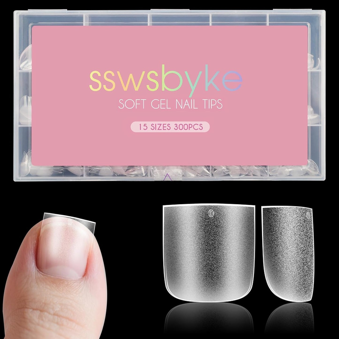 Toe Nail Tips, SSWSBYKE 300Pcs Short Square Soft Gel Full Cover Fake Toe Nail Tips 15 Sizes Matte Press on Acrylic Toe Nail Extensions For Home DIY Nail Salon