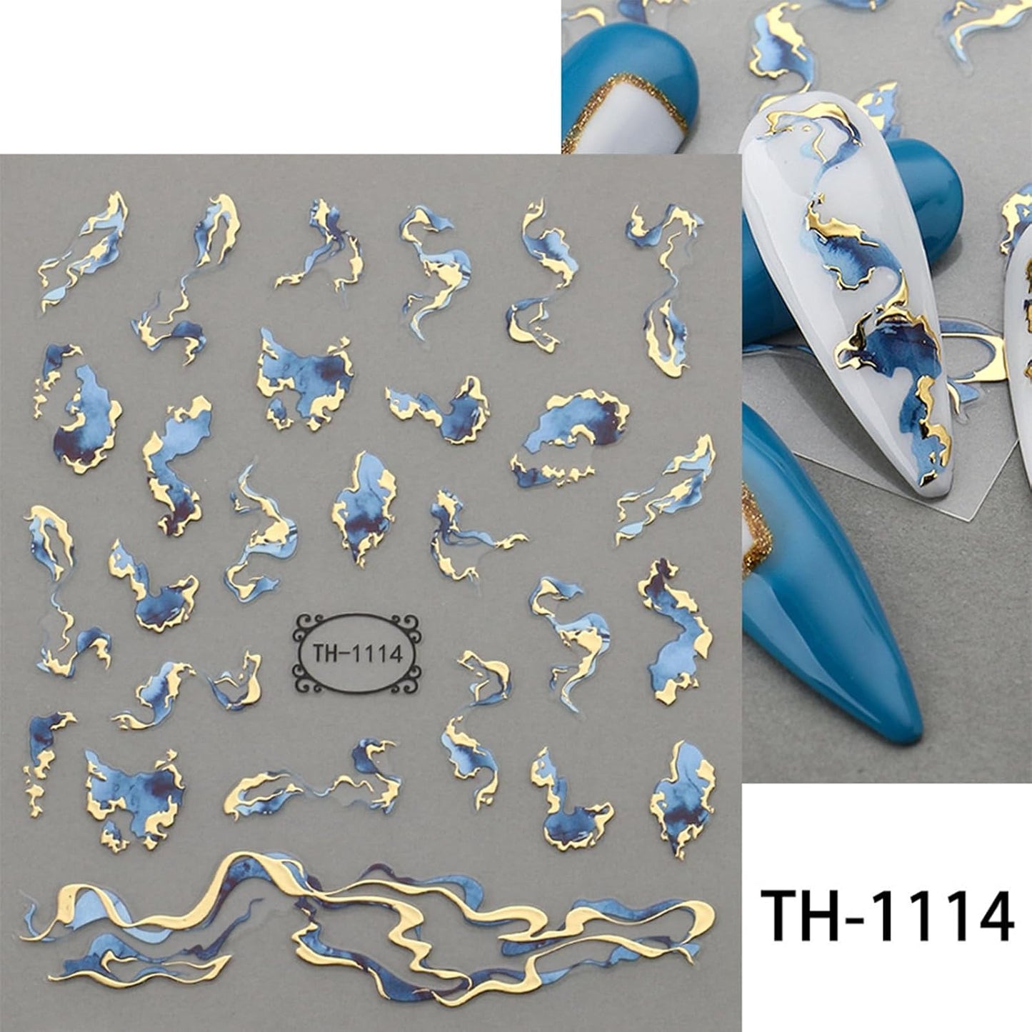 9 Sheets Marble Nail Stickers Flower Nail Art Stickers 3D Self-Adhesive Silver Gold Nail Decals Abstract Leaf Line Nail Designs for Women Nail Art Supplies Decoration, Style-a