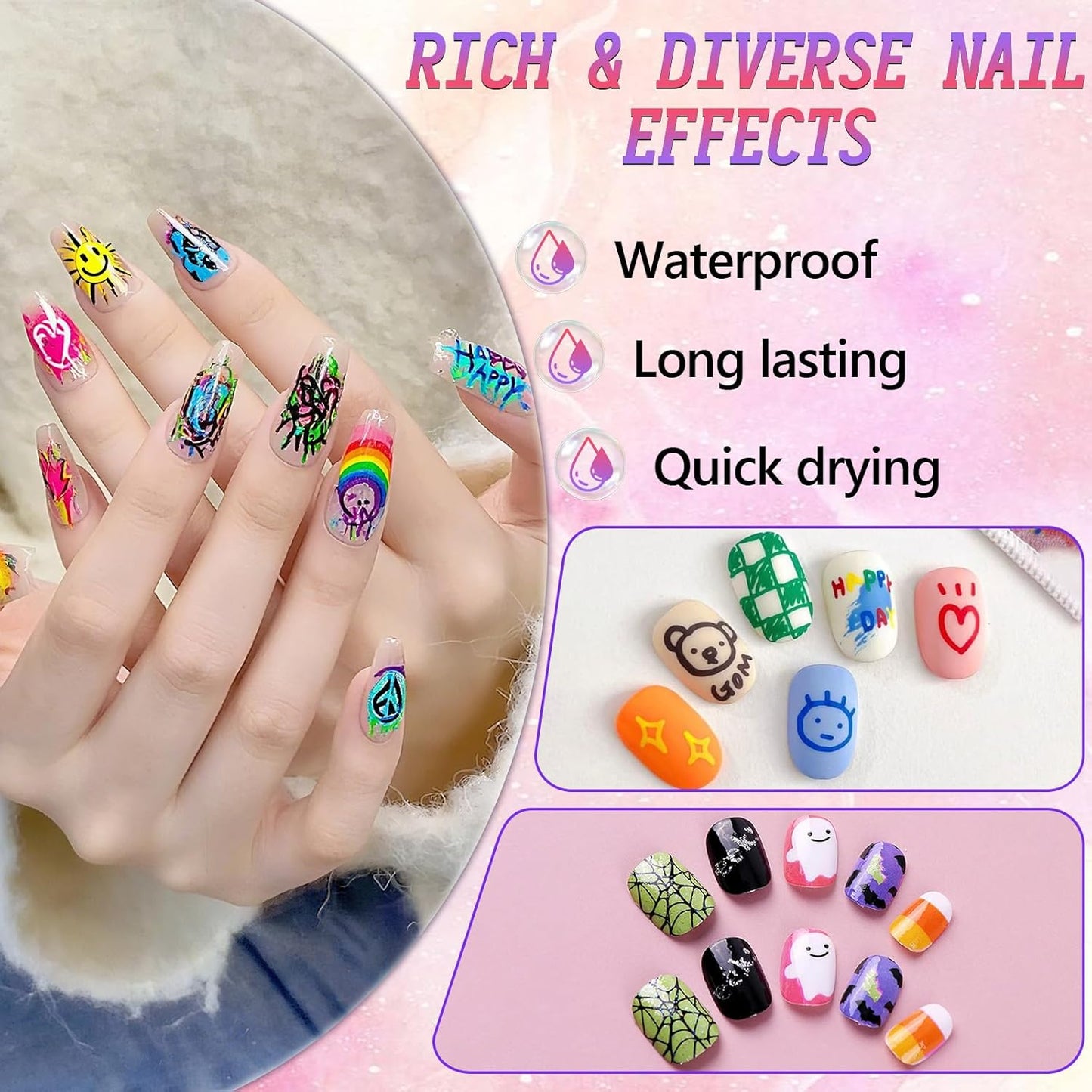 12 Colors Nail Art Pens Set, Nail Art Markers for Gel Nails, Drawing Painting Point Liner Acrylic Painted Pen Kit, Waterproof and Quick-drying Nail for DIY Nails Art Design Manicure Tools