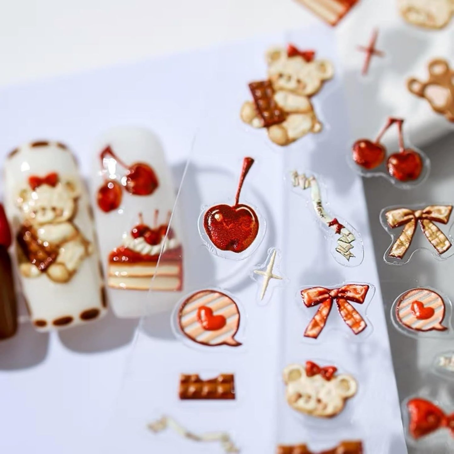 Dedyel Cute Nail Stickers 5D Embossed Cartoon Bear Kawaii Animal Self-Adhesive Nail Decals for Women Girls Kids Nail Art Decoration