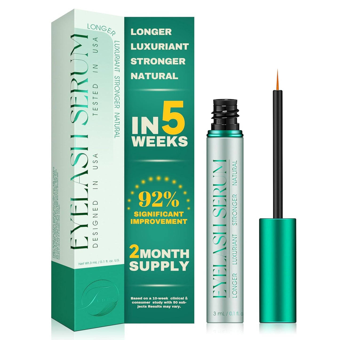 Eyelash Growth Serum: Promotes natural lash growth for longer, thicker, and stronger lashes while nourishing lash health. Vegan, cruelty-free & gentle on sensitive eyes. 3mL (2-month supply)