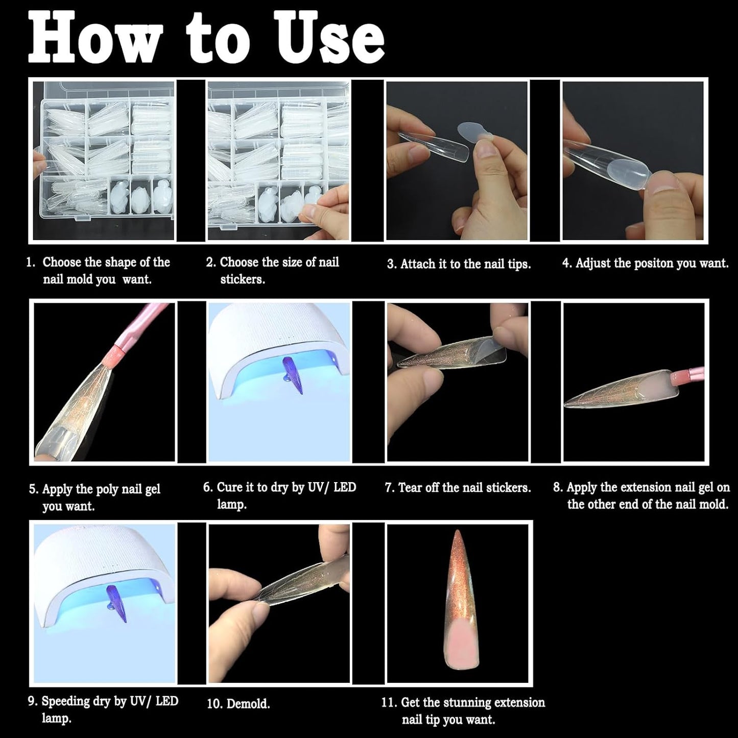 Allstarry 360pcs Nail Dual Forms, Silicone French Nail Forms for Poly Gel Nail Gel Extension Full Cover Acrylic Nail Tips 5 tpye nail form and Silicone Reusable Stickers for Nail Art Design